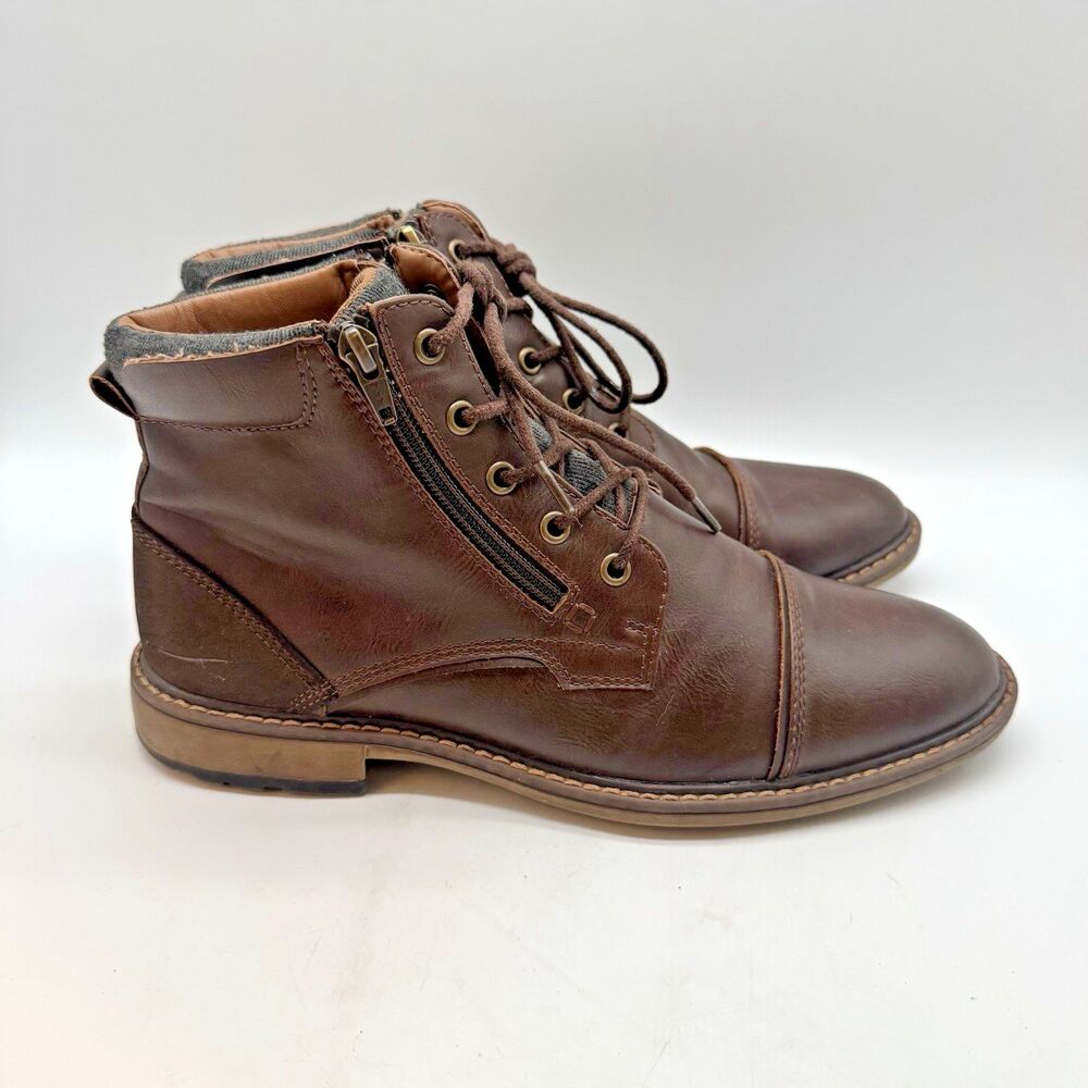 G.H. Bass & Co. Ryan Double Zip Lace-Up Boot Men's 9M Brown Leather Cap Toe Shoe